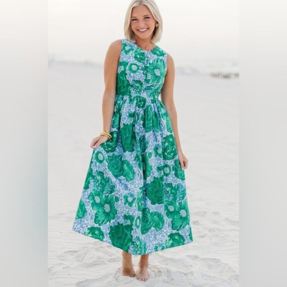 Vici Dresses & Skirts - Blue Hydrangea Green Cotton Maxi Dress